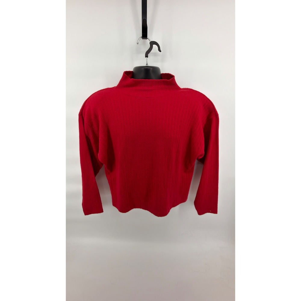 Vintage 90s Express Tricot Red Textured Mock Neck Long Sleeve Top Womens Large